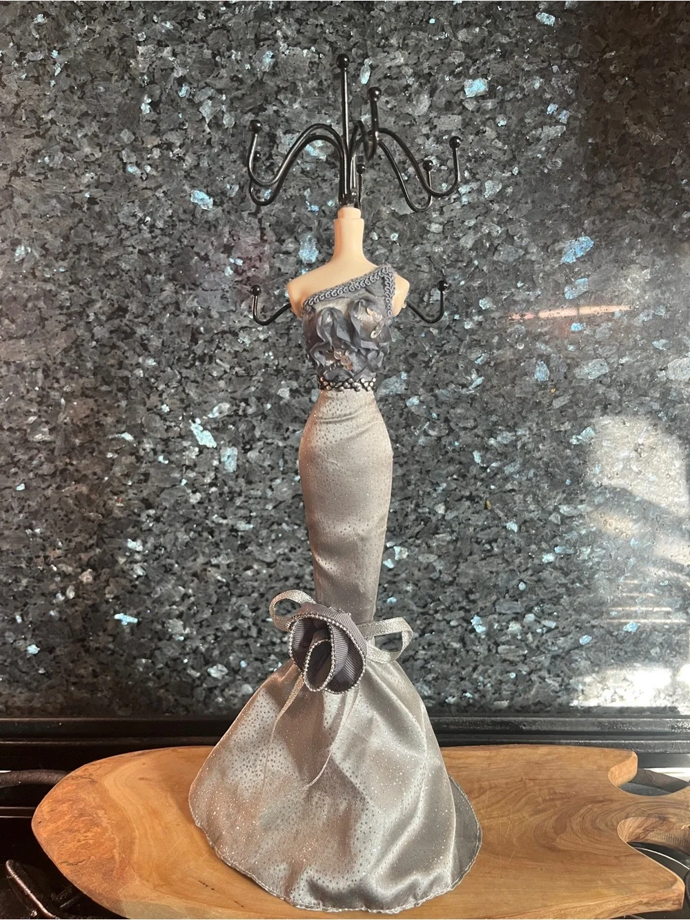 Decorative Jewelry Holder Elegant Dark Silver Mermaid Evening Dress